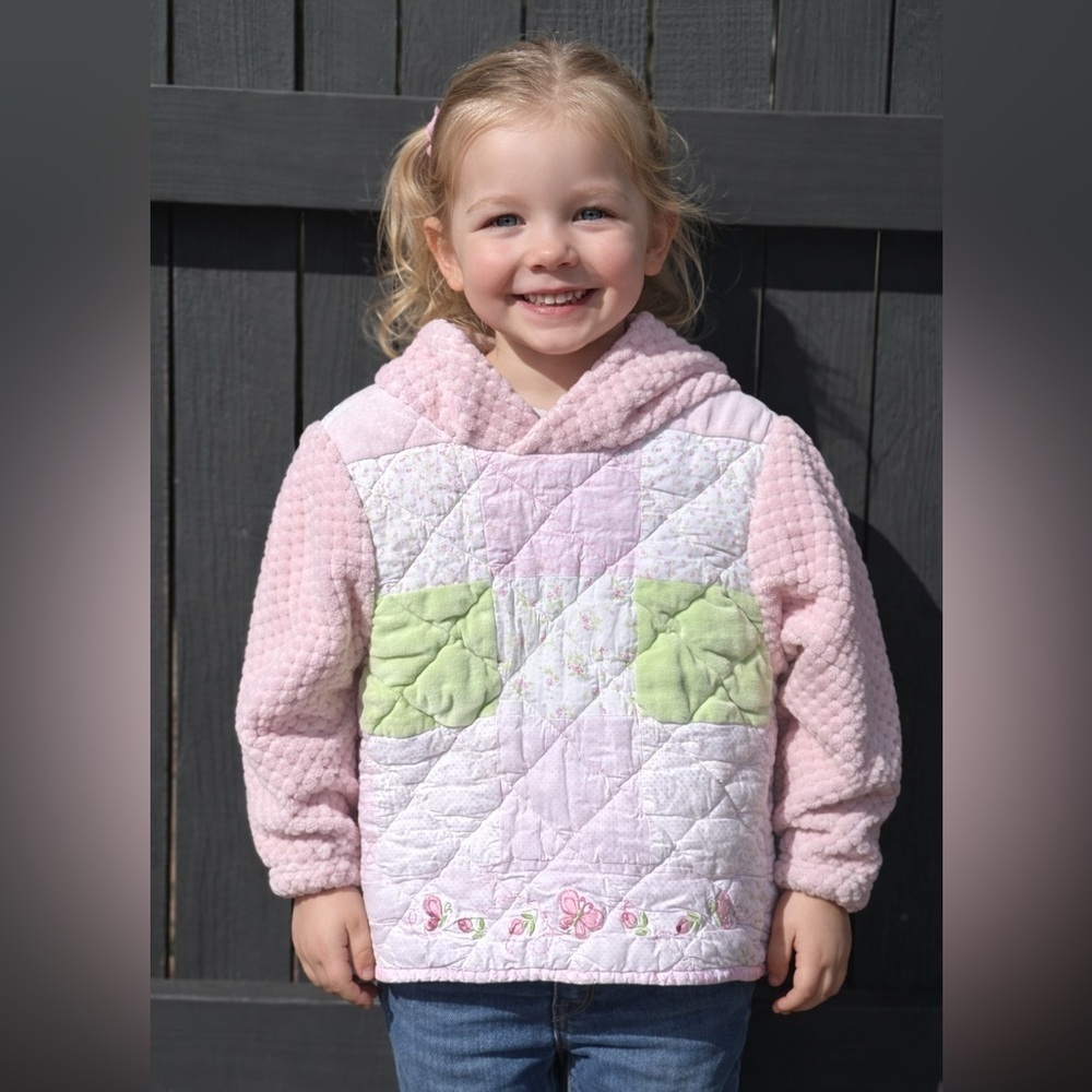 Upcycled Quilted Pink and Green Hoodie
